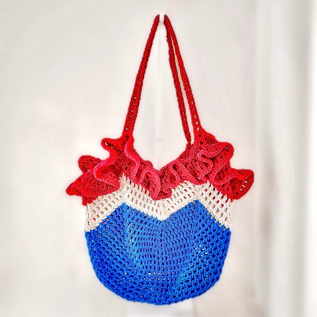 Crochet Bag - The (Patriotic) Ruffle Mesh Market Bag