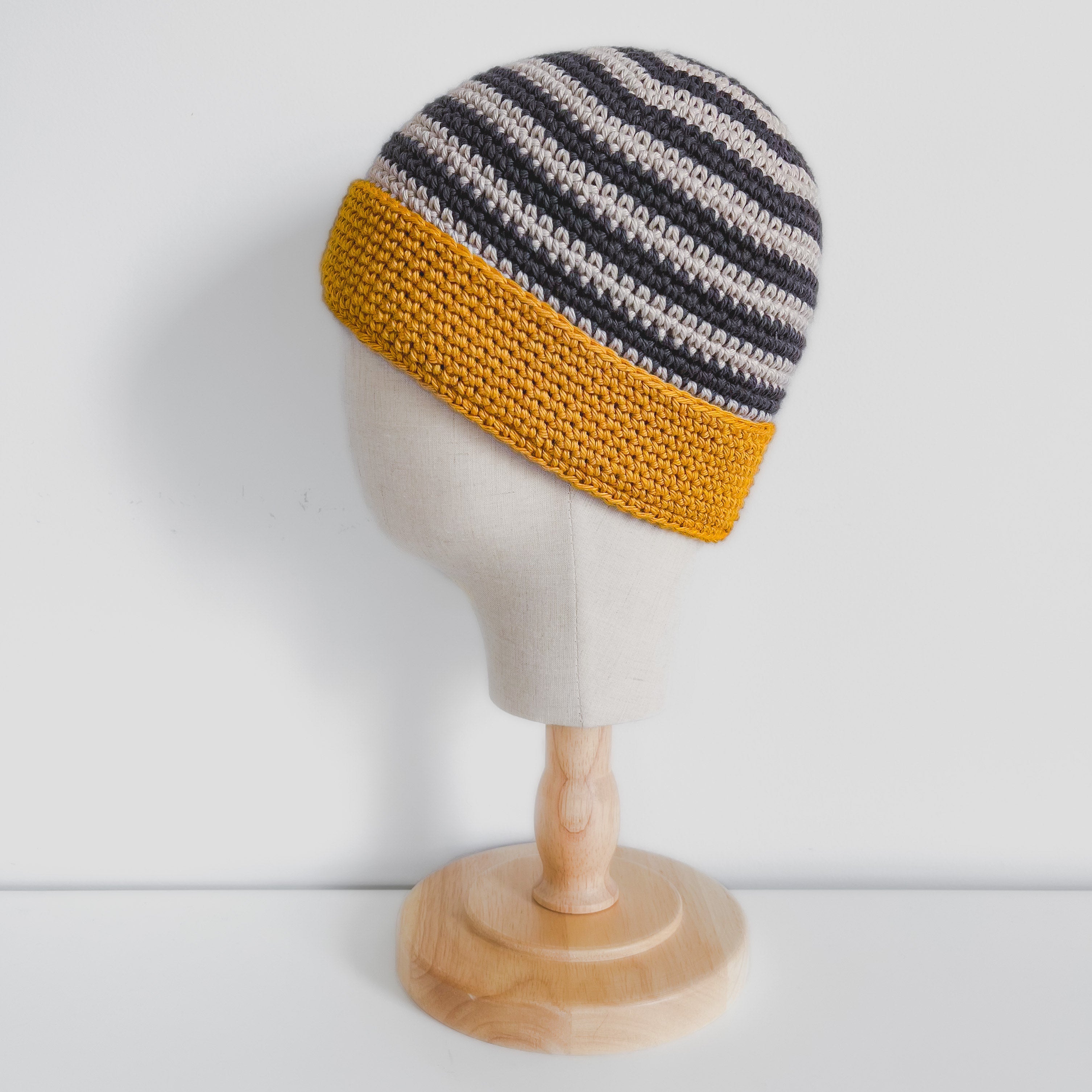 Crochet Hat - The Avenue Beanie (Gray Striped)